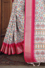 Fabrica Vibe Handwoven Bengal Cotton Saree with Traditional Geometric Woven Design – Rani Pink Border