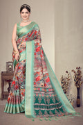Fabrica Vibe Mint Green Handwoven Cotton Saree with Floral Paisley Woven Design
