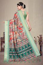 Fabrica Vibe Mint Green Handwoven Cotton Saree with Floral Paisley Woven Design