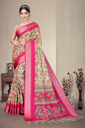 Fabrica Vibe Pink Handwoven Cotton Saree with Floral Woven Design & Artistic Pallu