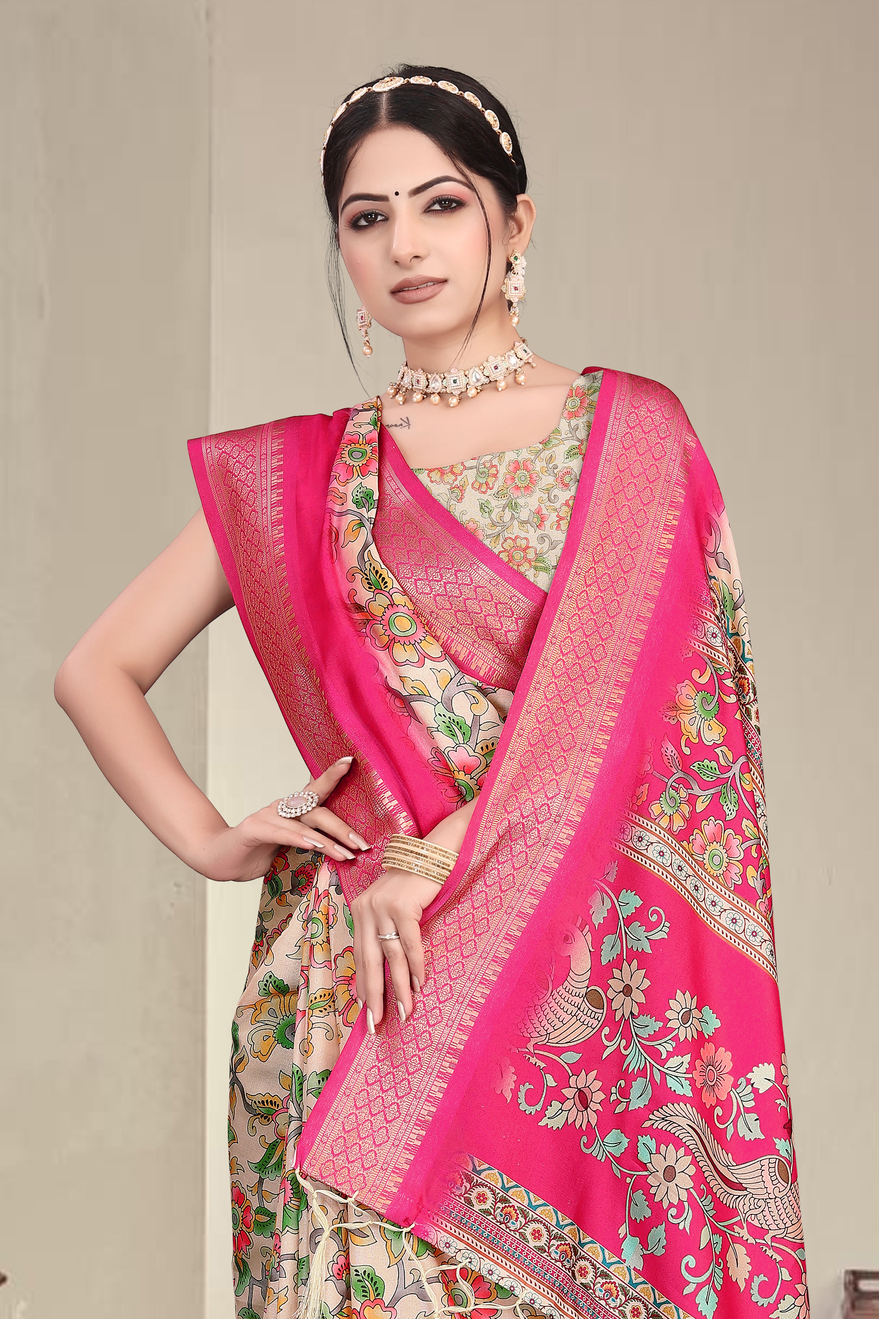 Fabrica Vibe Pink Handwoven Cotton Saree with Floral Woven Design & Artistic Pallu