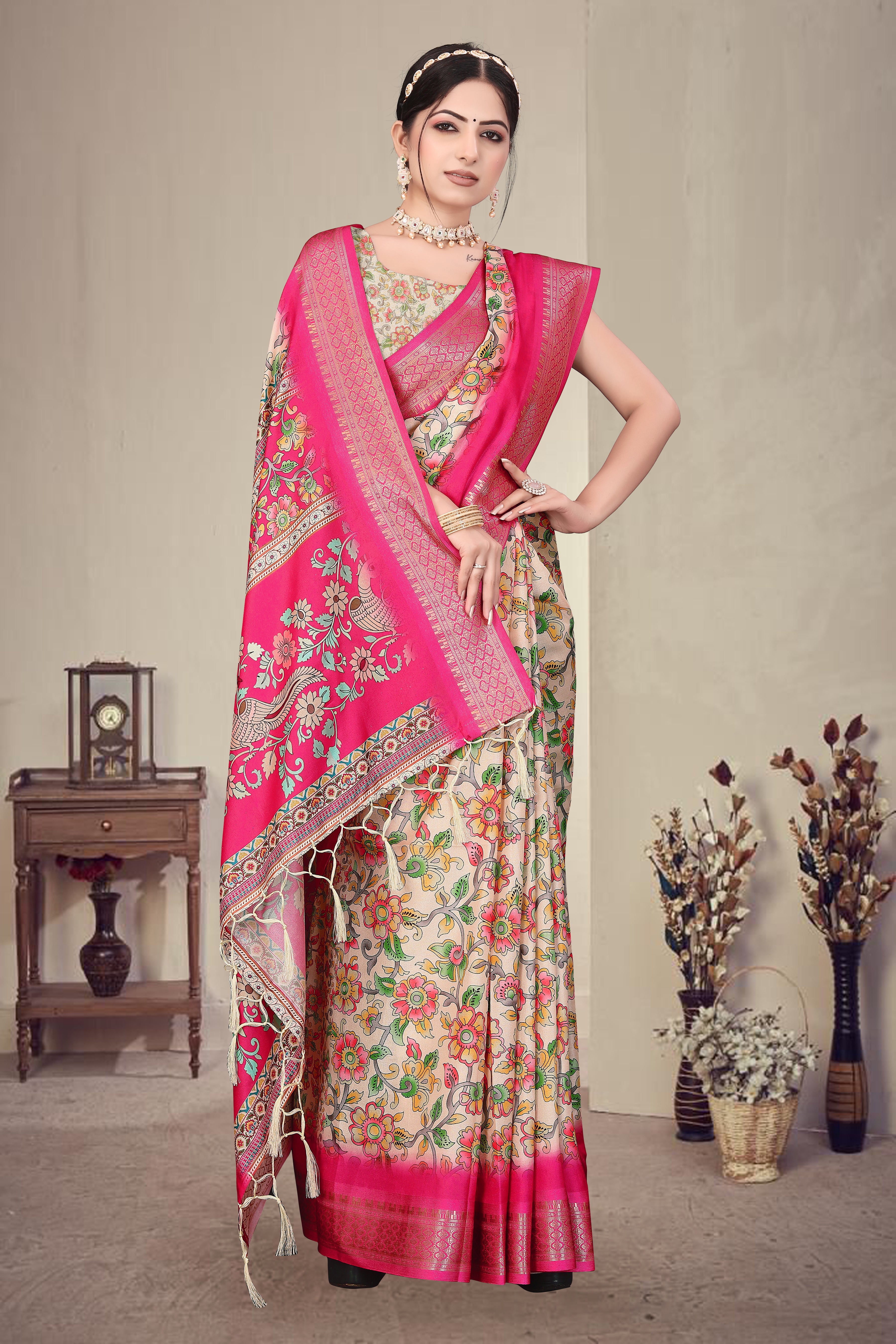 Fabrica Vibe Pink Handwoven Cotton Saree with Floral Woven Design & Artistic Pallu