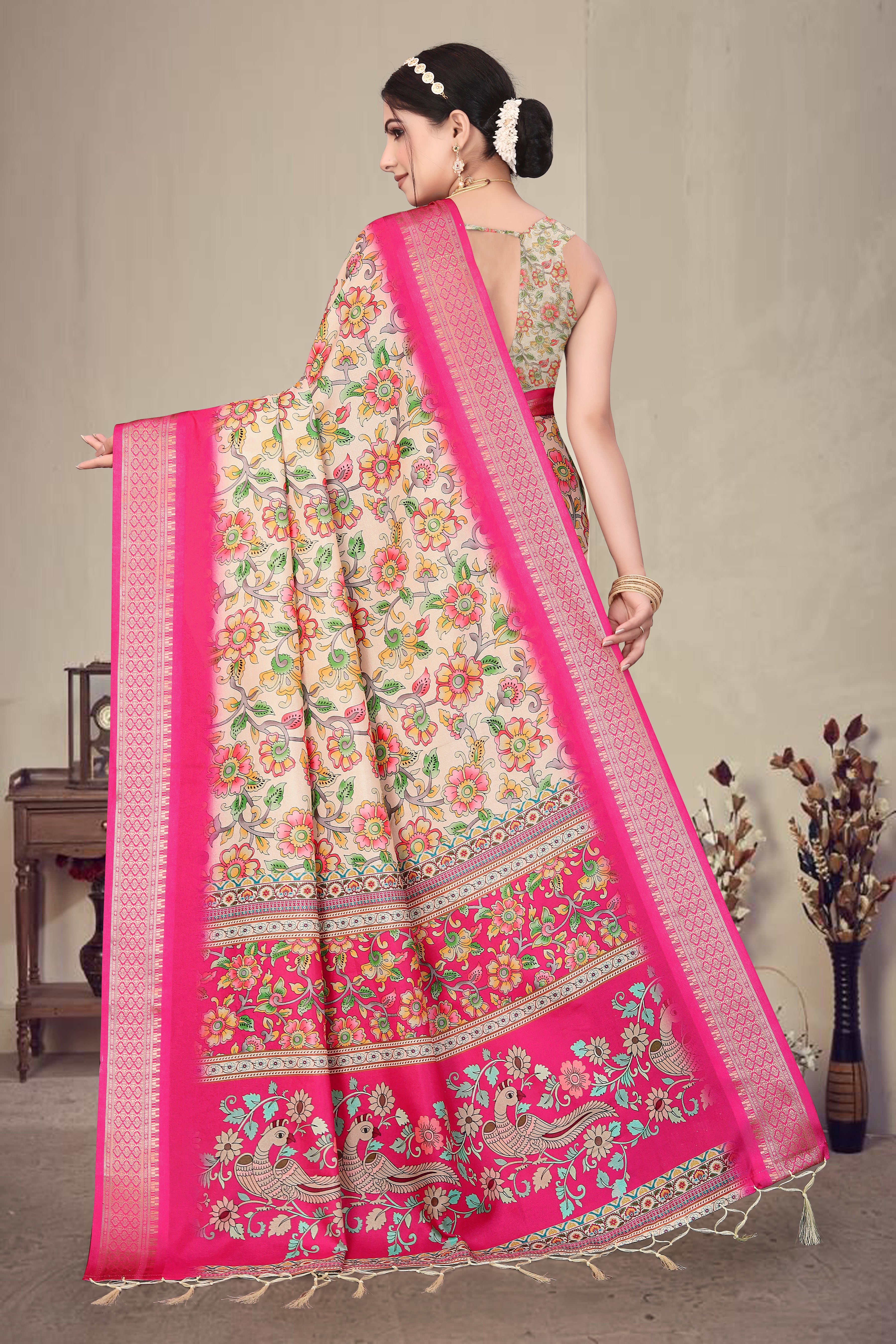 Fabrica Vibe Pink Handwoven Cotton Saree with Floral Woven Design & Artistic Pallu