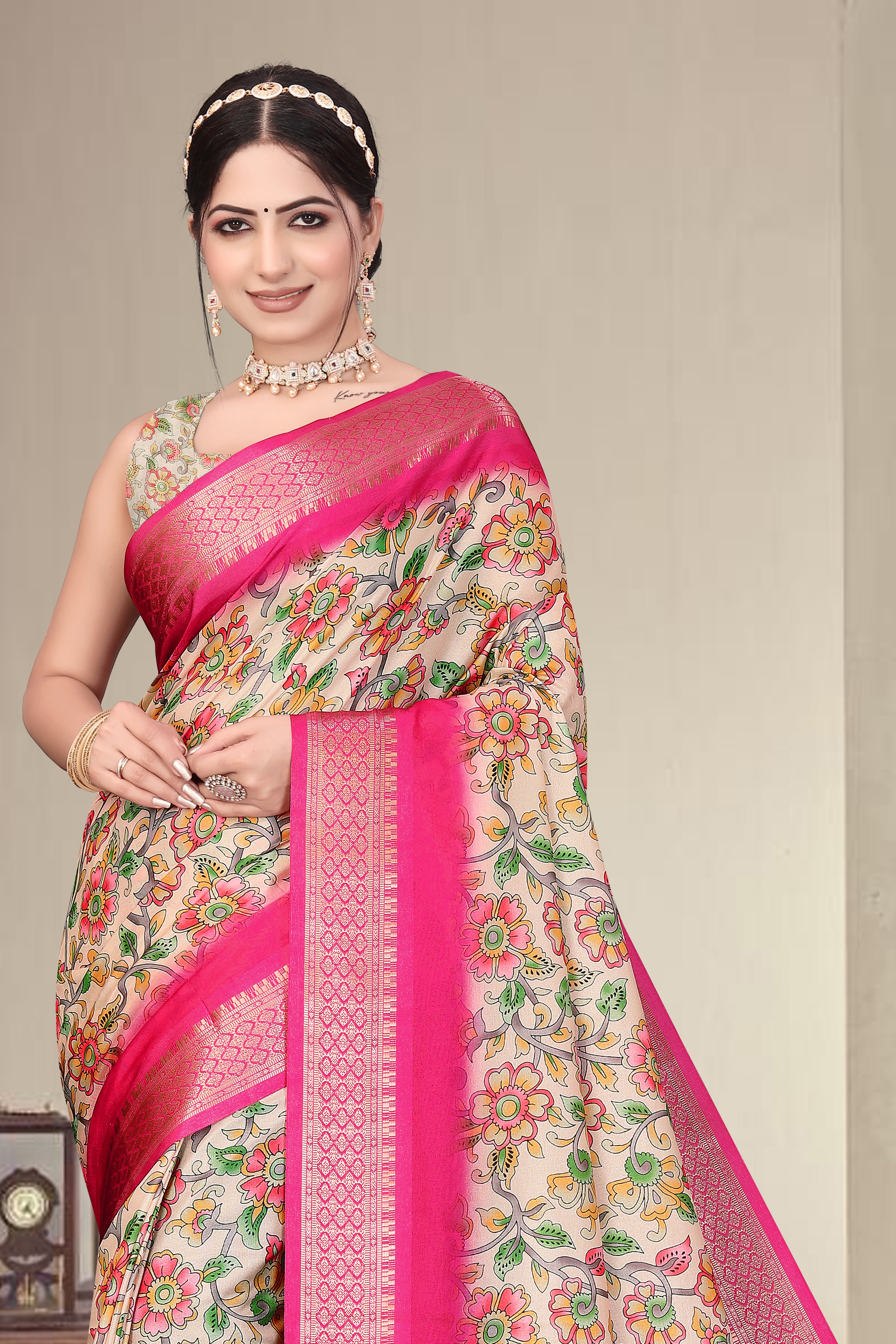Fabrica Vibe Pink Handwoven Cotton Saree with Floral Woven Design & Artistic Pallu