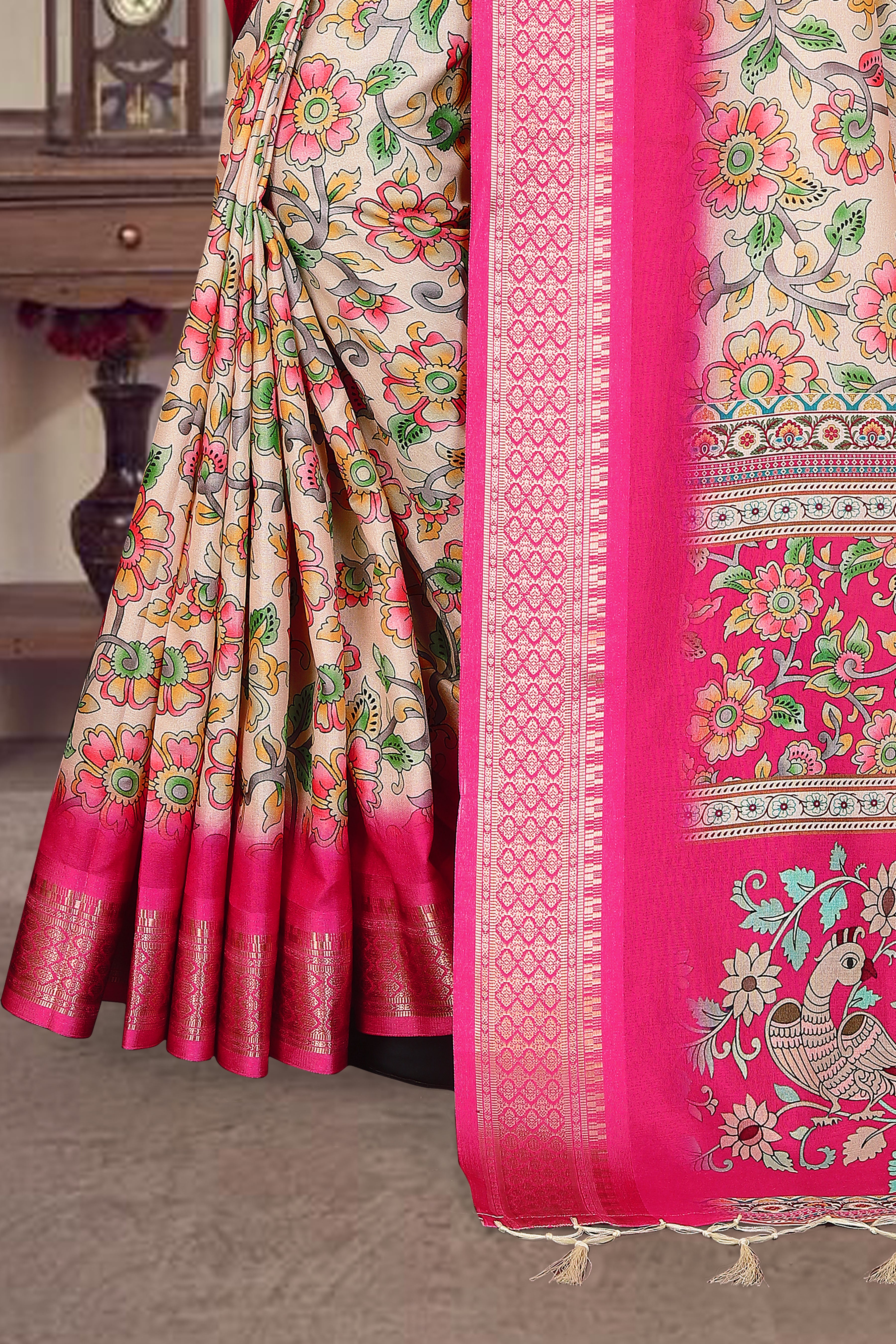 Fabrica Vibe Pink Handwoven Cotton Saree with Floral Woven Design & Artistic Pallu