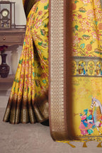 Fabrica Vibe Mustard Yellow Handwoven Cotton Saree with Floral Heritage Woven Design