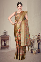 Fabrica Vibe Brown Handwoven Cotton Saree with Floral Heritage Woven Design