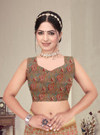 Fabrica Vibe Brown Handwoven Cotton Saree with Floral Heritage Woven Design