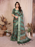 Fabrica Vibe Bottle Green Bandhej Inspired Cotton Saree with Traditional Geometric Pallu