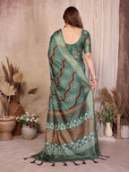 Fabrica Vibe Bottle Green Bandhej Inspired Cotton Saree with Traditional Geometric Pallu