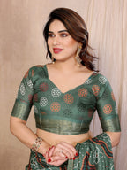 Fabrica Vibe Bottle Green Bandhej Inspired Cotton Saree with Traditional Geometric Pallu