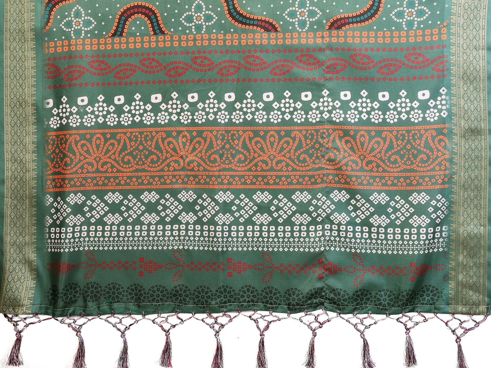 Fabrica Vibe Bottle Green Bandhej Inspired Cotton Saree with Traditional Geometric Pallu