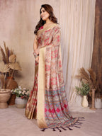 Fabrica Vibe Chiku Pink Handwoven Cotton Saree with Bandhej-Inspired Woven Design