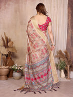 Fabrica Vibe Chiku Pink Handwoven Cotton Saree with Bandhej-Inspired Woven Design