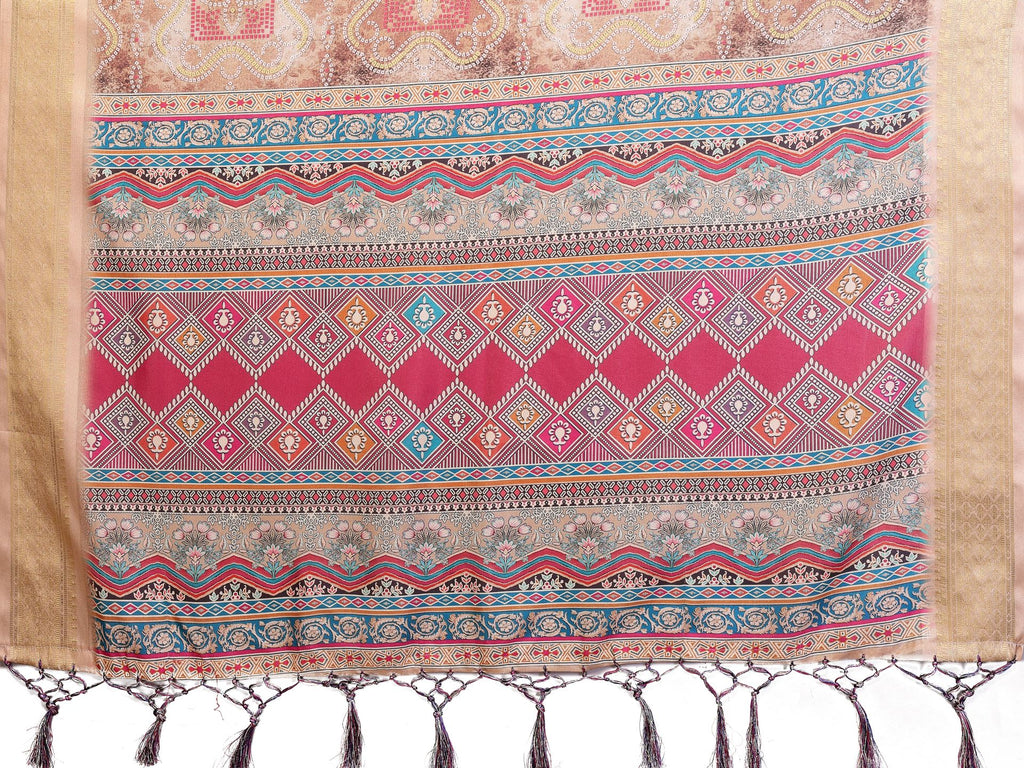 Fabrica Vibe Chiku Pink Handwoven Cotton Saree with Bandhej-Inspired Woven Design
