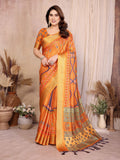 Fabrica Vibe Mustard Orange Handwoven Cotton Saree with Bandhej-Inspired Woven Design