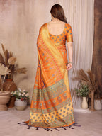 Fabrica Vibe Mustard Orange Handwoven Cotton Saree with Bandhej-Inspired Woven Design
