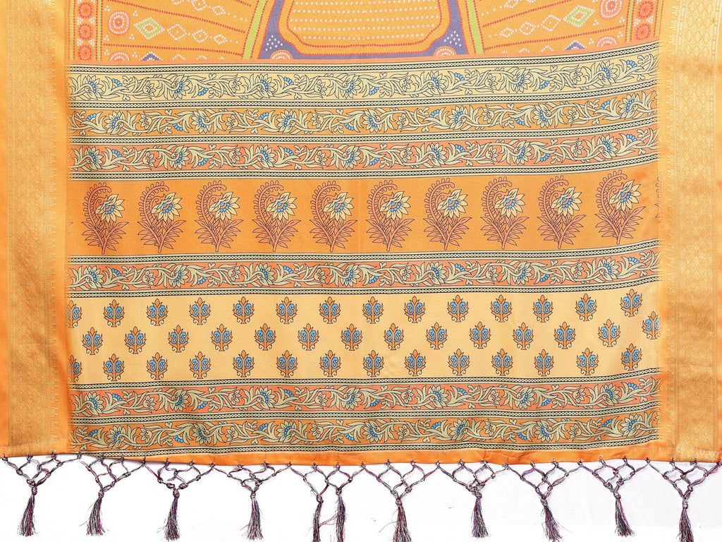 Fabrica Vibe Mustard Orange Handwoven Cotton Saree with Bandhej-Inspired Woven Design