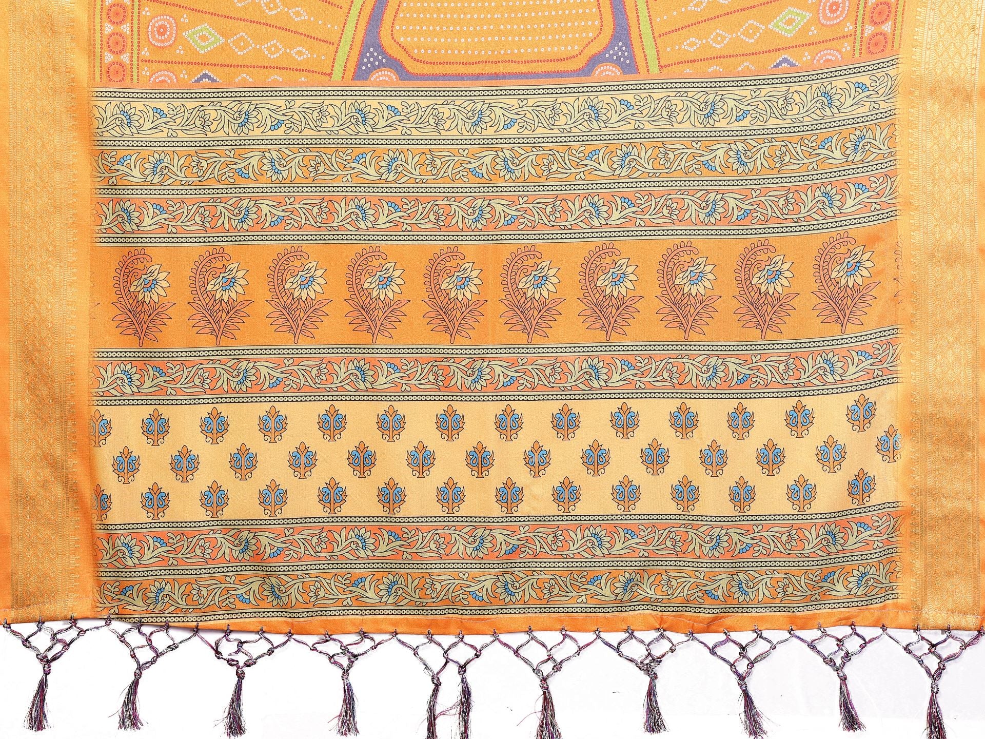 Fabrica Vibe Mustard Orange Handwoven Cotton Saree with Bandhej-Inspired Woven Design