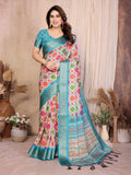 Fabrica Vibe Sky Blue Multicolor Bandhej Inspired Cotton Saree with Woven Border