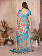 Fabrica Vibe Sky Blue Multicolor Bandhej Inspired Cotton Saree with Woven Border