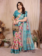 Fabrica Vibe Sky Blue Multicolor Bandhej Inspired Cotton Saree with Woven Border