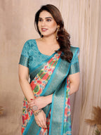 Fabrica Vibe Sky Blue Multicolor Bandhej Inspired Cotton Saree with Woven Border