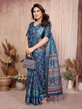 Fabrica Vibe Teal Blue Bandhej Inspired Cotton Saree with Floral Heritage Pallu