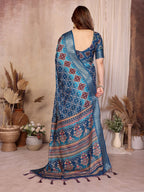 Fabrica Vibe Teal Blue Bandhej Inspired Cotton Saree with Floral Heritage Pallu