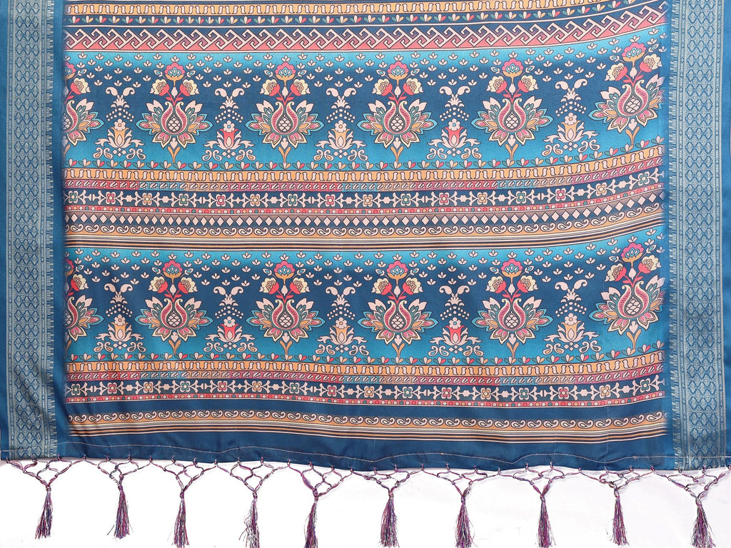 Fabrica Vibe Teal Blue Bandhej Inspired Cotton Saree with Floral Heritage Pallu