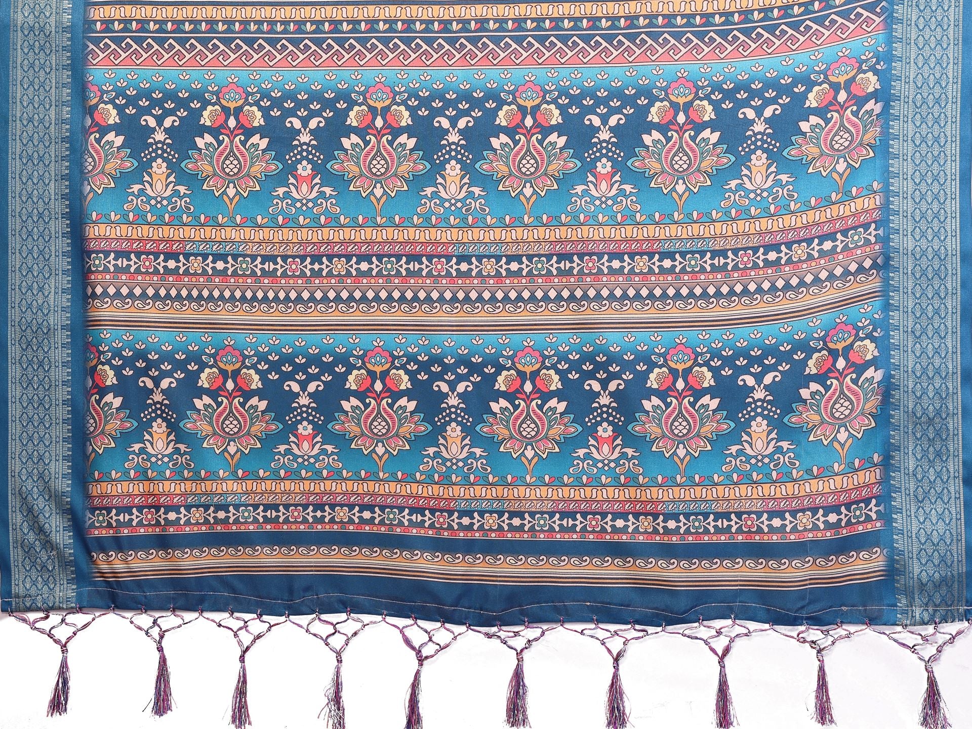 Fabrica Vibe Teal Blue Bandhej Inspired Cotton Saree with Floral Heritage Pallu