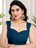 Fabrica Vibe Navy Blue Floral Print Georgette Saree with Unstitched Blouse