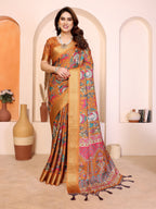 Fabrica Vibe Mustard Cotton Handwoven Kalamkari Print Saree with Woven Border