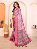 Fabrica Vibe Baby Pink Cotton Handwoven Floral Saree with Woven Border