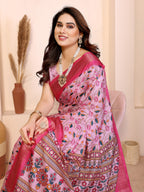 Fabrica Vibe Baby Pink Cotton Handwoven Floral Saree with Woven Border