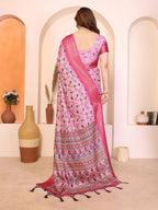 Fabrica Vibe Premium Cotton Silk Baby Pink Kalamkari Print Saree with Zari Woven Border