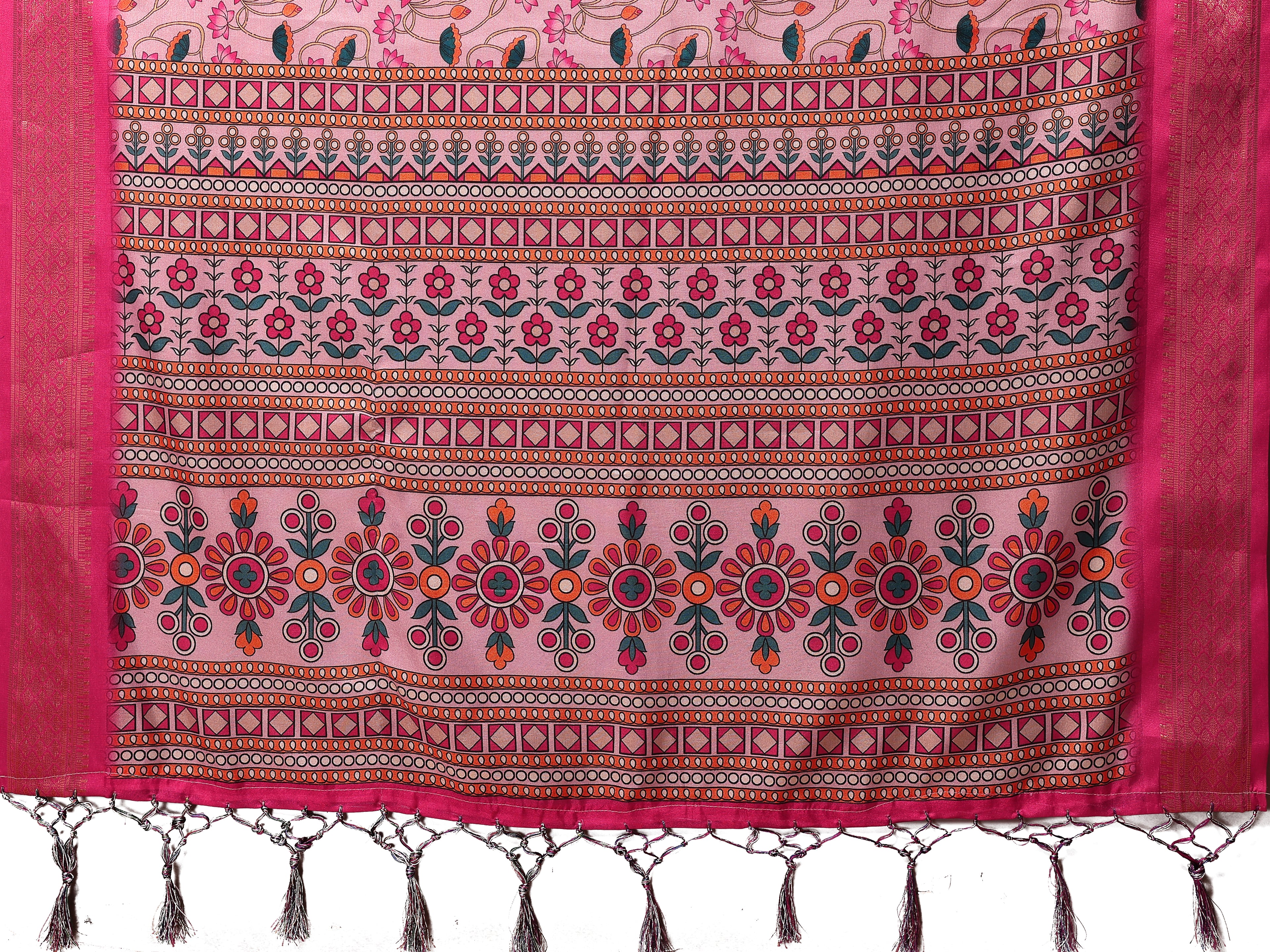 Fabrica Vibe Premium Cotton Silk Baby Pink Kalamkari Print Saree with Zari Woven Border