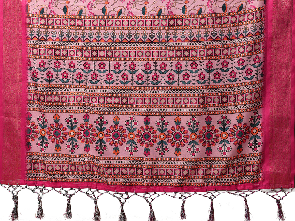 Fabrica Vibe Baby Pink Cotton Handwoven Floral Saree with Woven Border