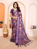 Fabrica Vibe Purple Cotton Handwoven Paisley Floral Saree with Traditional Border