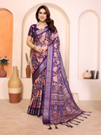 Fabrica Vibe Purple Cotton Handwoven Paisley Floral Saree with Traditional Border