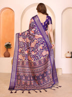 Fabrica Vibe Premium Cotton Silk Purple Kalamkari Print Saree with Zari Woven Border