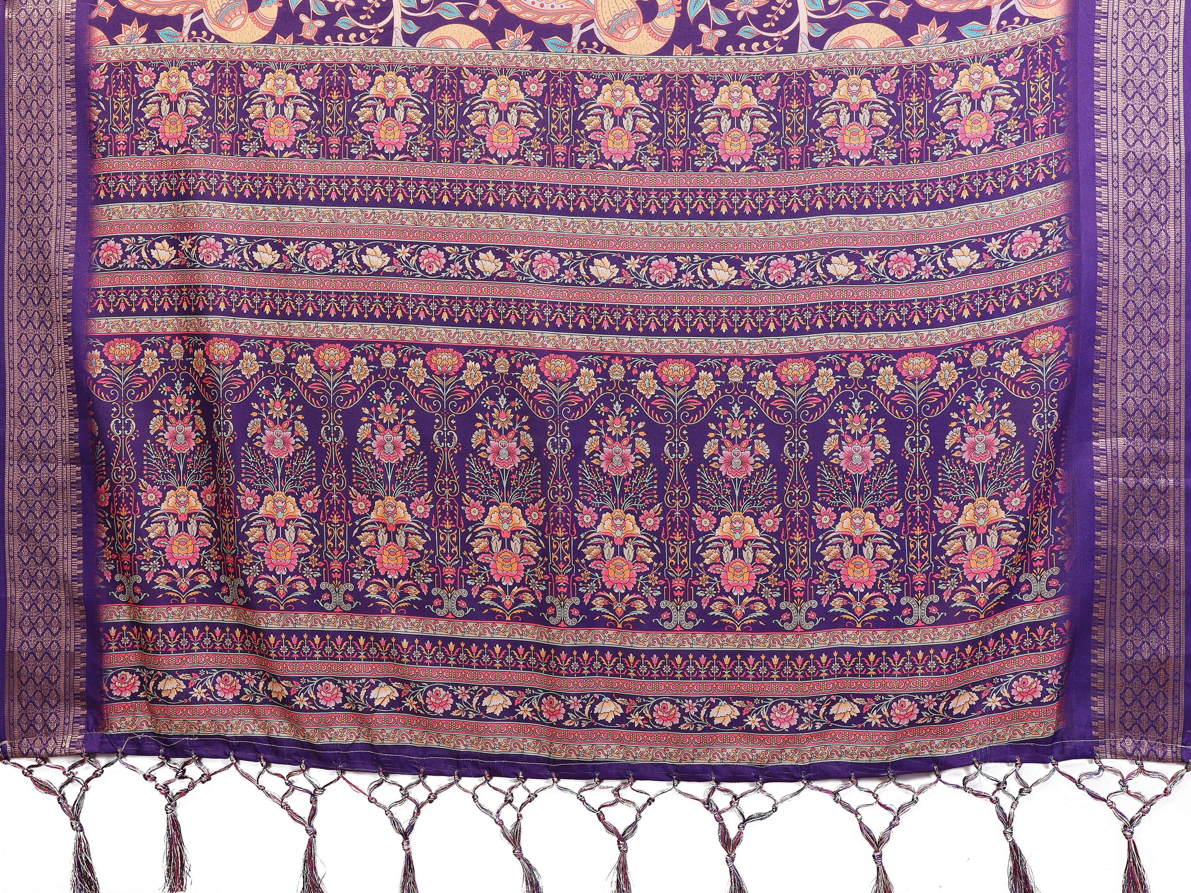 Fabrica Vibe Premium Cotton Silk Purple Kalamkari Print Saree with Zari Woven Border