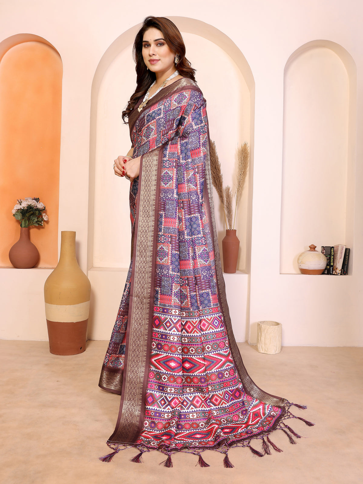 Fabrica Vibe Multicolour Cotton Handwoven Printed Saree with Woven Border