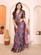 Fabrica Vibe Multicolour Cotton Handwoven Printed Saree with Woven Border