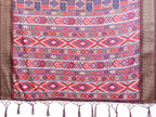 Fabrica Vibe Handwoven Bengal Cotton Multicolor Patchwork Print Saree with Tribal Border & Unstitched Blouse