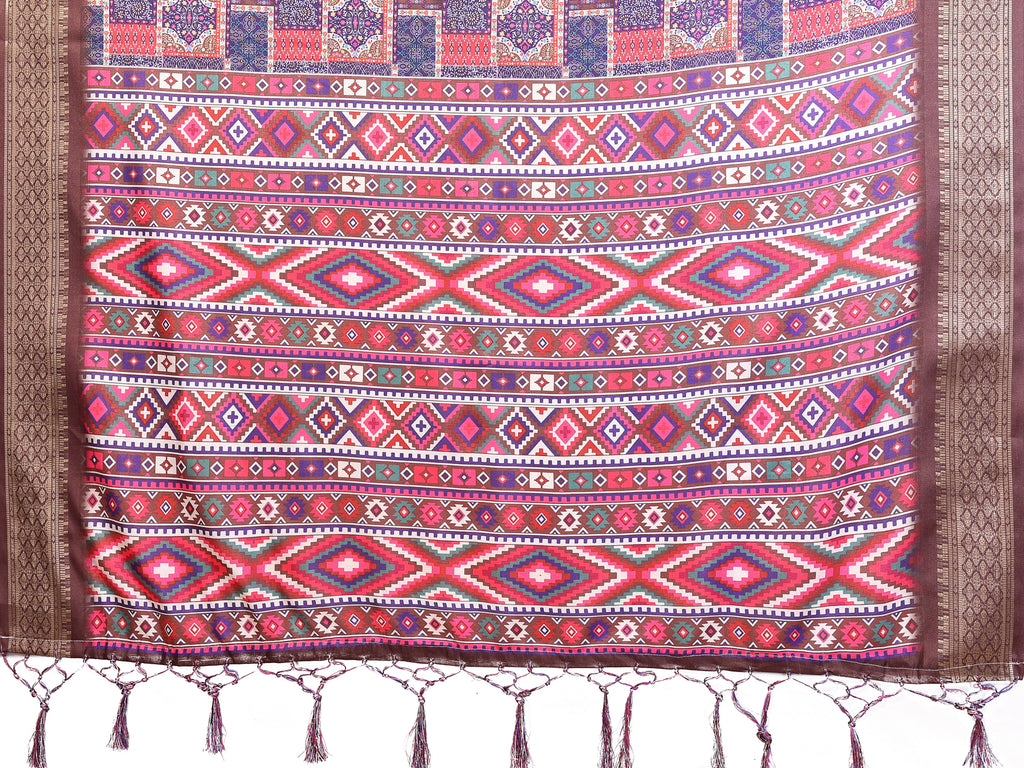 Fabrica Vibe Multicolour Cotton Handwoven Printed Saree with Woven Border