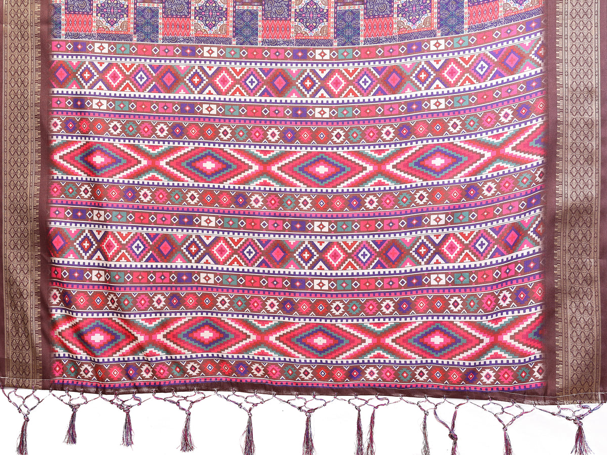 Fabrica Vibe Multicolour Cotton Handwoven Printed Saree with Woven Border