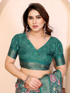 Fabrica Vibe Green Printed Handwoven Saree with Traditional Geometric Pallu & Tassel Border