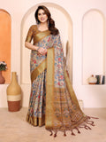 Fabrica Vibe Light Yellow Cotton Handloom Floral Printed Saree