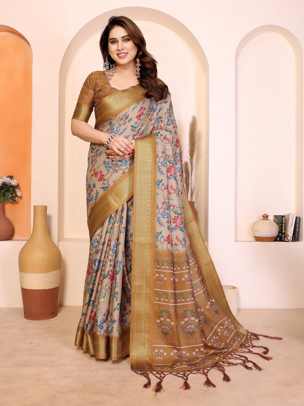 Fabrica Vibe Light Yellow Cotton Handloom Floral Printed Saree